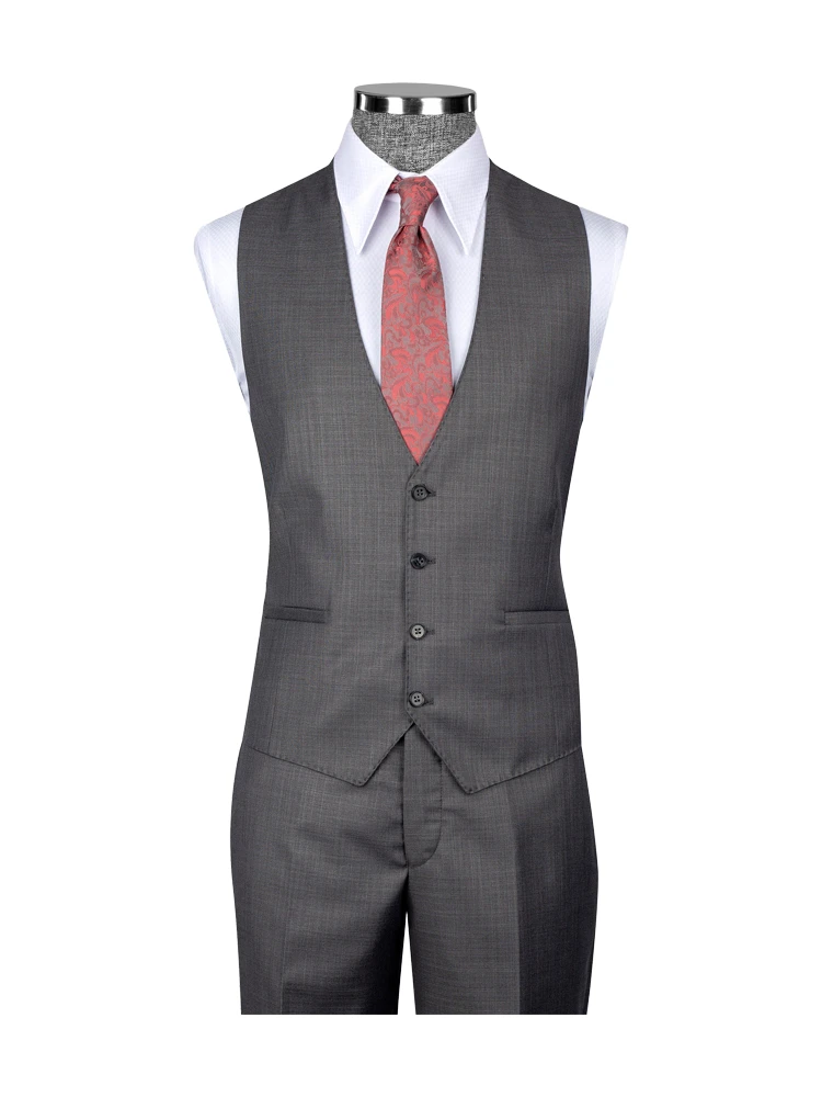 Peak Lapel Grey Three Piece Slim Fit Vested Suit